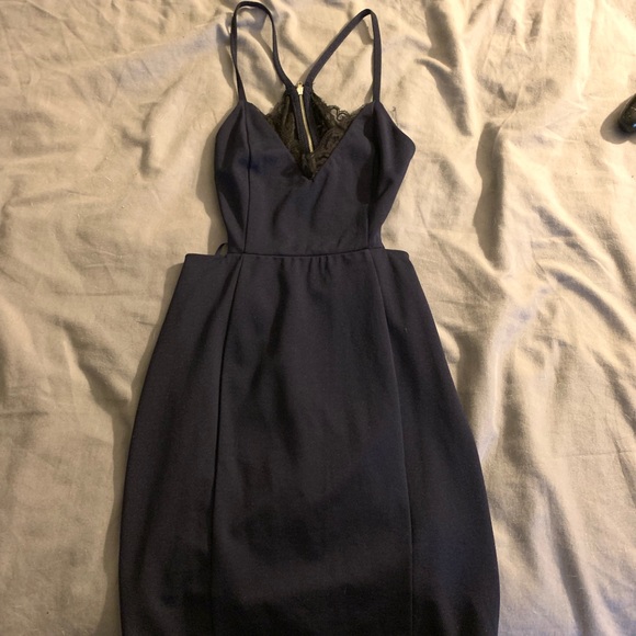 Navy Blue Backless Lace Dress - Picture 3 of 7